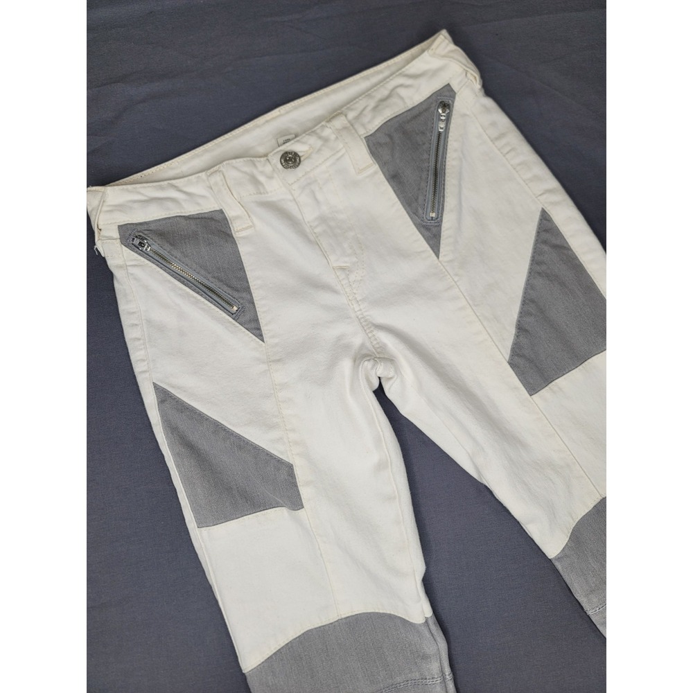 True Religion Moto Skinny Jeans White Gray Zip Panel Women's 30